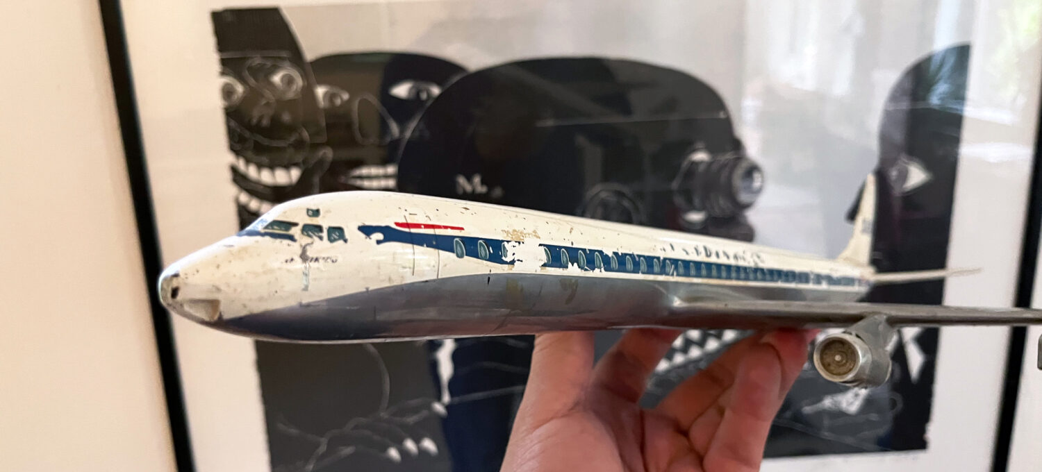 Mein Stehrumchen ist ein metallenes Modellflugzeug DC-8 mit leider nur einem Triebwerk.